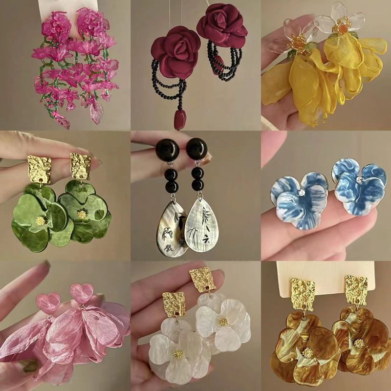 Orecchini Silver Needle, freschi e dolci fiori, stile nuova vacanza estiva, orecchini di lusso leggeri di Instagram coreano_voghion.com
