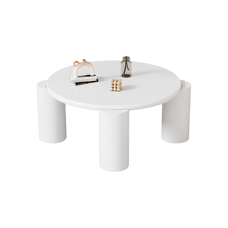 Table basse moderne White Cloud avec 4 pieds stables, petite table d'appoint ronde blanche pour salon, chambre, balcon, terrasse, design à bords arrondis_voghion.com