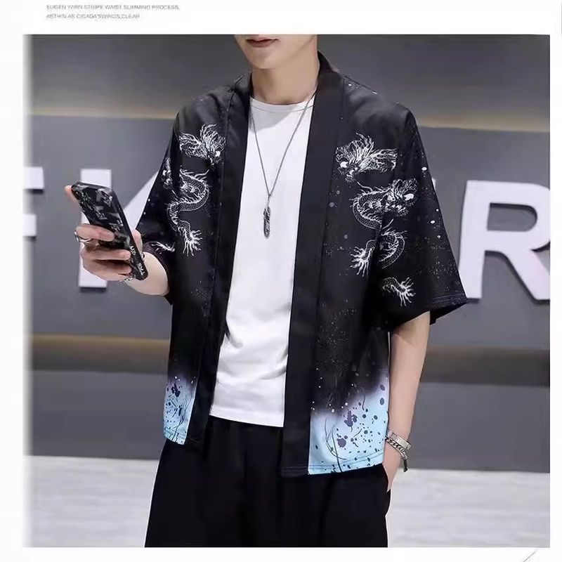 Kimono cardigan da uomo e da donna in stile cinese, stile Ukiyo-e, con maniche a sette quarti, stile gru._voghion.com