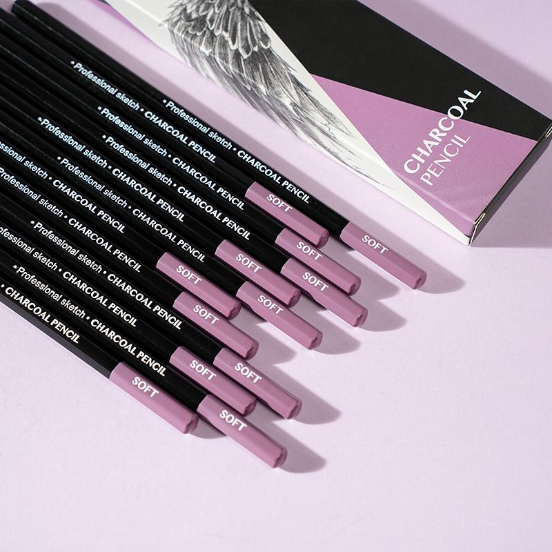 Professional Sketch Charcoal Pencils Set - 12PCS Soft/Medium/Hard/Extra Soft Charcoal Pencils For Artists, Drawing & Sketching (Wooden)_voghion.com