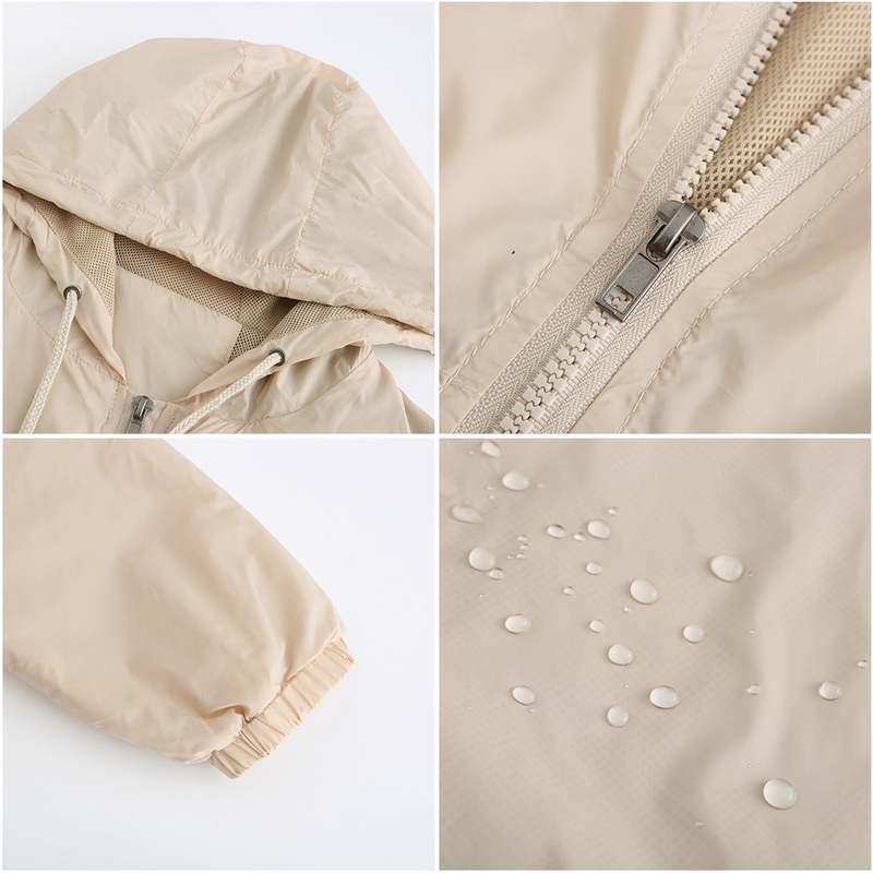 Dameskleding Nieuw lichtgewicht gaasjack met capuchon, buitenregenjas, kort windjack vest_voghion.com
