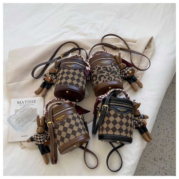 CEEKAY Mini Women's New Fashion Crossbody High Quality Chessboard Checkered Cylinder Bucket Bag_voghion.com