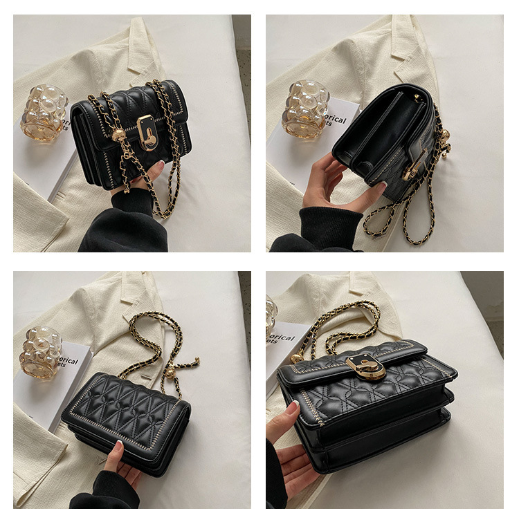 Rhombus Embroidery Thread Bag 2023 New Winter Fashion Small Square Bag Net red solid color one-shoulder casual Messenger bag_voghion.com