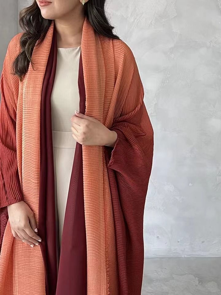 Long-sleeved windbreaker jacket for women new gradient color plus size bat sleeve scarf-style long outer coat_voghion.com