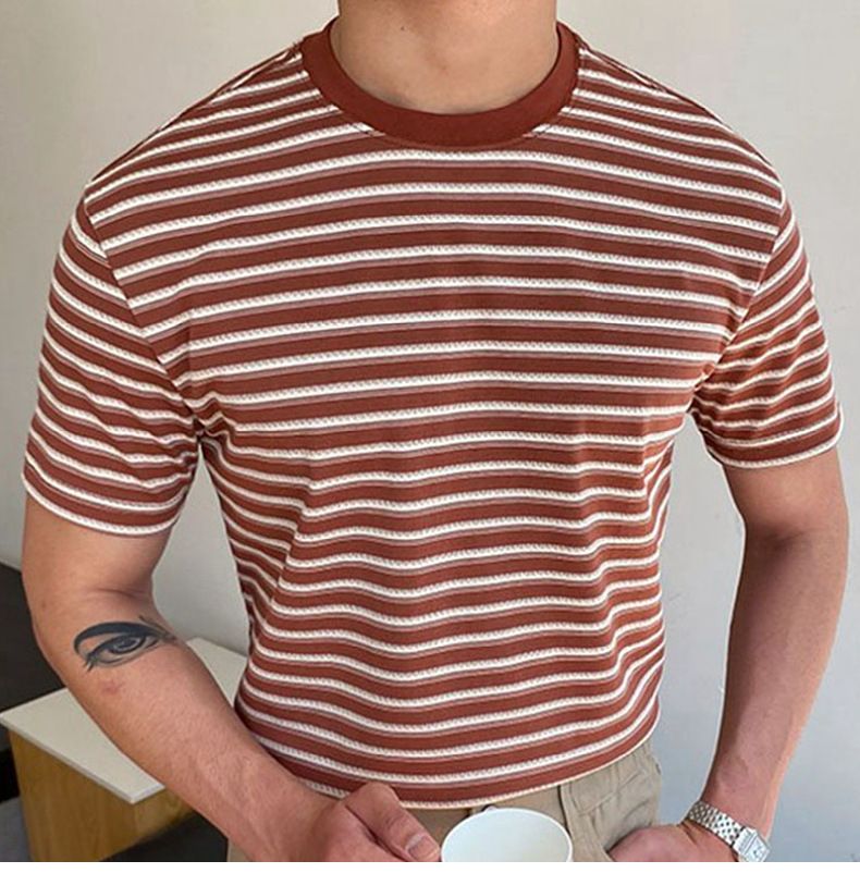 Maglietta a maniche corte in lana a righe rosse da uomo primavera/estate SY0147_voghion.com