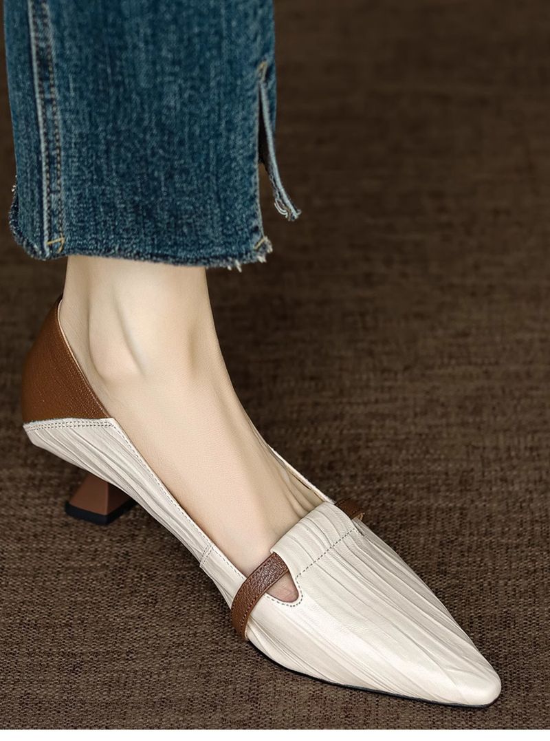 Paris Encounter ~ Eleganti scarpe slip-on a punta con tacco a gatto basso e blocchi di colore per donna_voghion.com