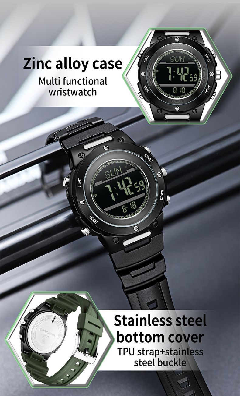 Multifunctional Sports Watch With Altimeter, Barometer, Pedometer, Compass, Temperature, And Waterproof For Outdoor Hiking, Running, And Daily Use_voghion.com