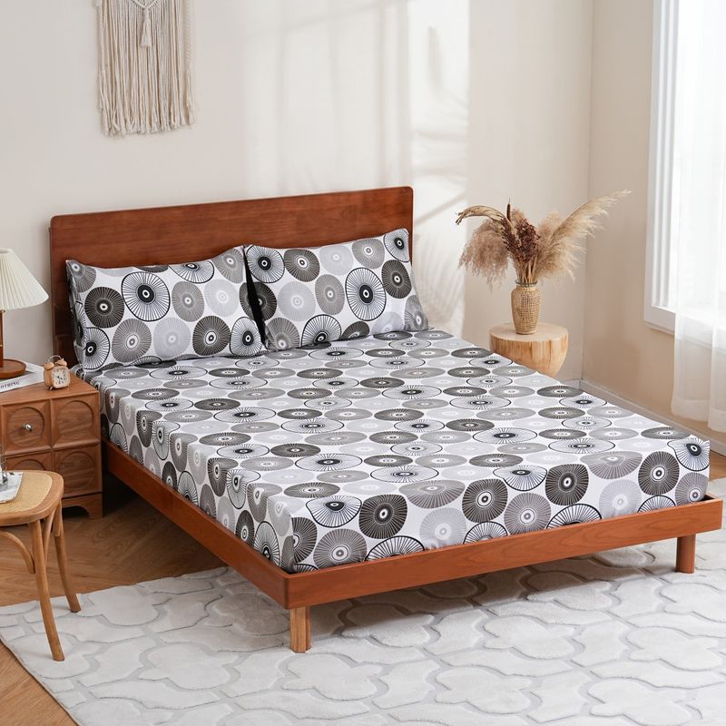 3D Circle Pattern Fitted Sheet - Modern Art Bedding With Elastic Corners - Soft Polyester Home Decor_voghion.com