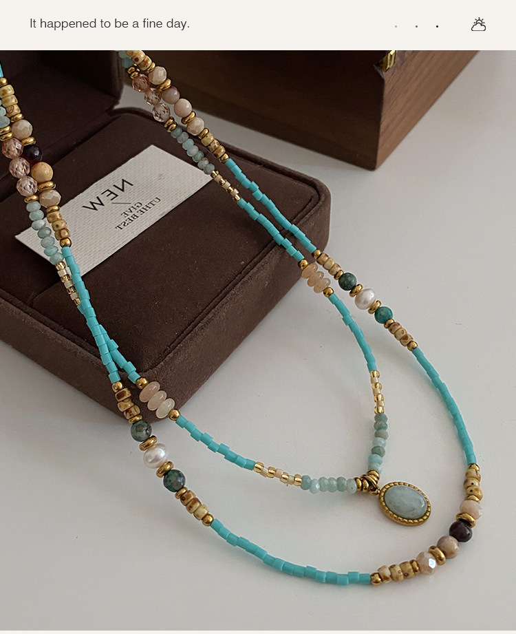 Natürliche Malachit-Halskette für Frauen 2024, französische Perlenkette, mehrlagig, Pulloverkette, Zubehör, einfache und hochwertige Halskette_voghion.com