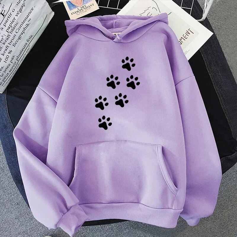 Spring Autumn Ladies Hoodies Dog Paw Letter Print Hooded Fashion Women Sweatshirt Long Sleeve Casual Tops Sweatshirts_voghion.com