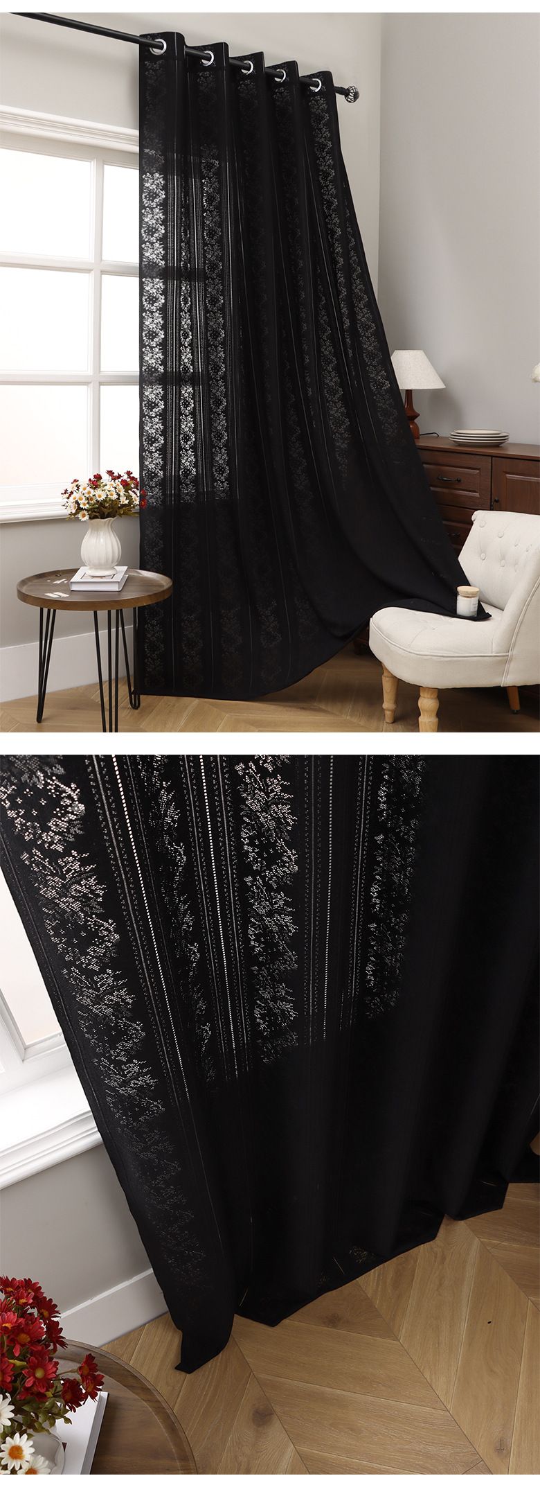 Lace Sheer Curtains - Semi-Sheer Window Drapes For Living Room & Bedroom (Ready-Made, Minimalist Style, Light Filtering With Privacy, 52x84 Inches)_voghion.com
