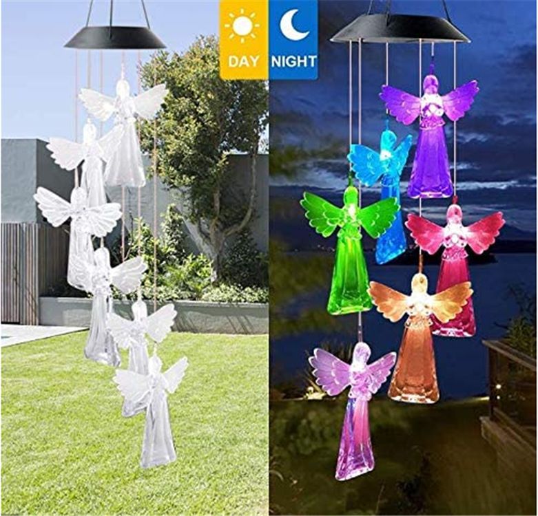 Solar LED Color-Changing Wind Chime Light – Rotating Owl & Angel Shape Garden Decor With 7 Colors, Waterproof Outdoor Hanging Lantern For Patio, Yard_voghion.com