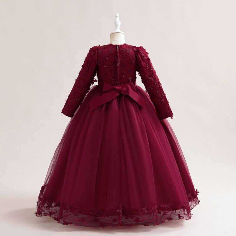 Kinderkleidung Langarm Applique Prinzessin Kleid Blumenmädchen Kleid Performance Rock_voghion.com