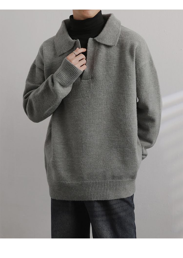 Pull à col Polo pour hommes, vêtements légers, tendance rétro, marque, ample et chaud, à revers_voghion.com