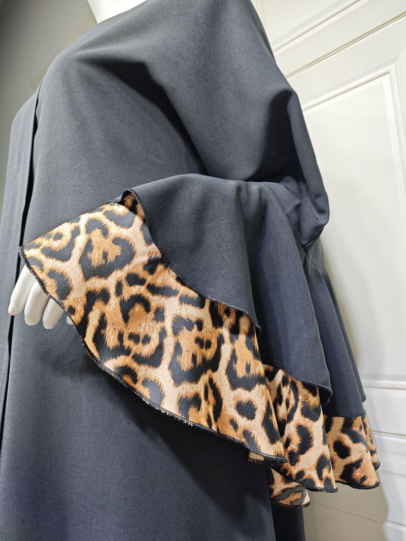 Damenbekleidung Leopardenkleid Robe Langer Rock Naher Osten Muslim Strickjacke_voghion.com