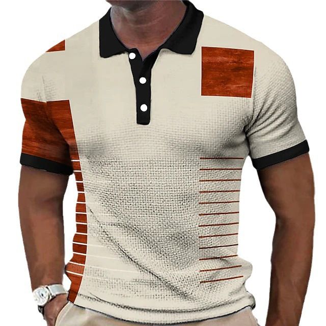 Polo da uomo con bottoni e tendenza con risvolto a quadri, stampa digitale 3D, moda, urban rilassato e casual_voghion.com