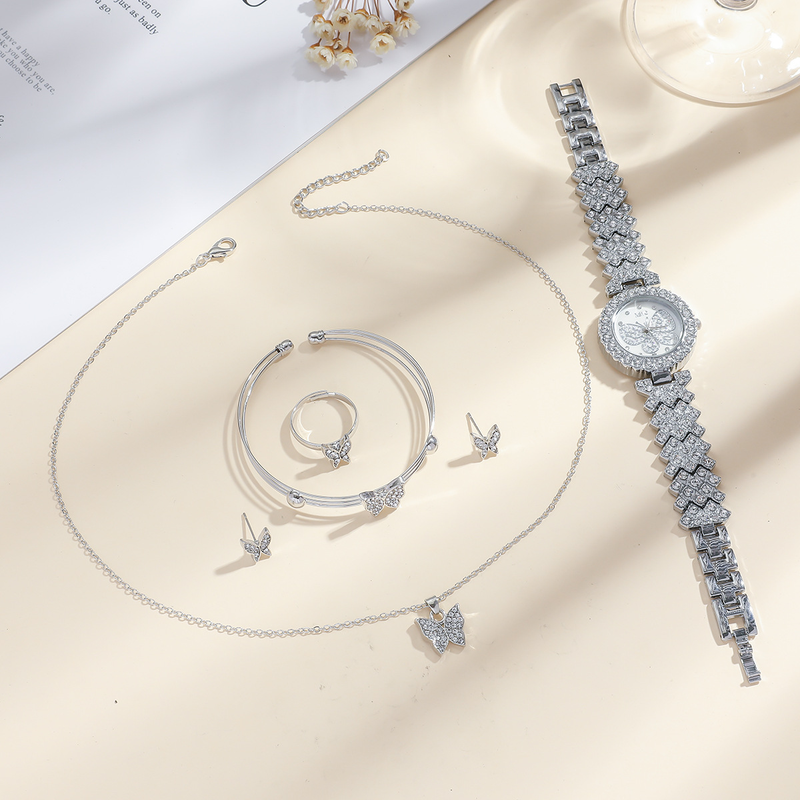 5 teile/satz Damen Sommer Neue Mode Frische Persönlichkeit Stahl Band Quarzuhr Set_voghion.com