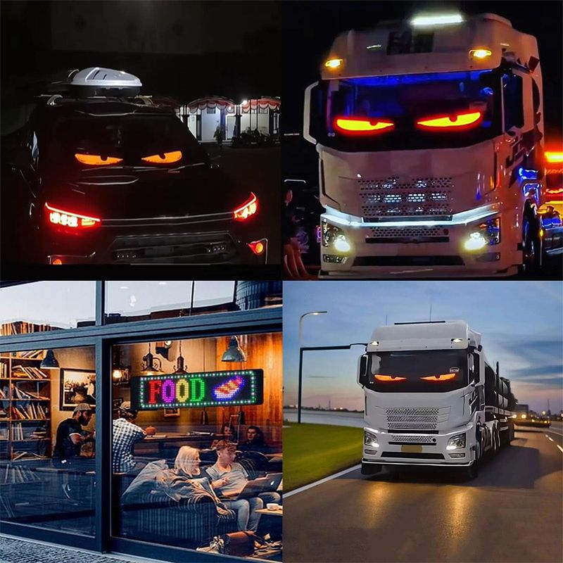 Dynamisches Devil's Eye LKW-Windschutzscheiben-Scrolling-Werbung Autoschild RGB DIY App-Steuerung LED-Panel Flexibles Displaylicht_voghion.com