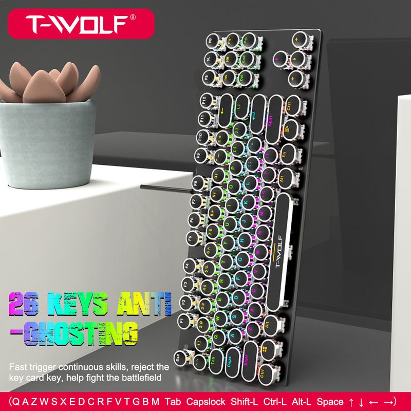 T75 Prava mehanska tipkovnica Žična RGB Mešana lahka kovina E-športna igra Punk Green Axis_voghion.com
