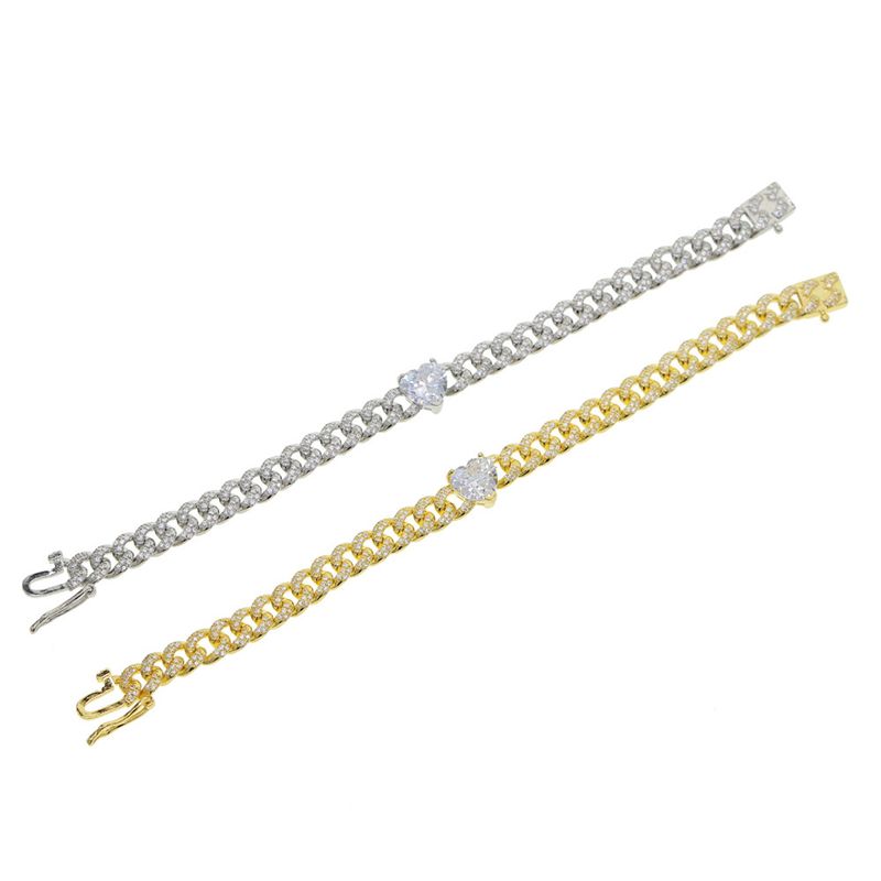 Heart Shaped Zircon Chain Bracelet With Diamonds And Full Diamond Hip Hop New Hip Hop Ladies Bracelet_voghion.com