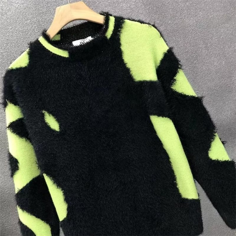 Men's And Women's Autumn And Winter American Style Design Ripped Tassel Sweater Large Size Loose Round Neck Long Sleeve Knitted Sweater Jacket_voghion.com