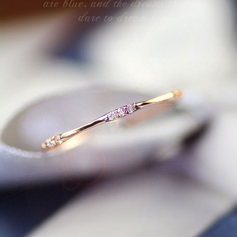 Anello di fidanzamento semplice e alla moda per le donne, nove anelli di nozze minimalisti in oro con cristalli lucidi, taglia 5 - 10_voghion.com