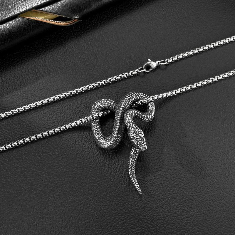 Men's Jewelry Retro Creative Design Snake Shaped Stainless Steel Personality Pendant Python Men's Necklace_voghion.com