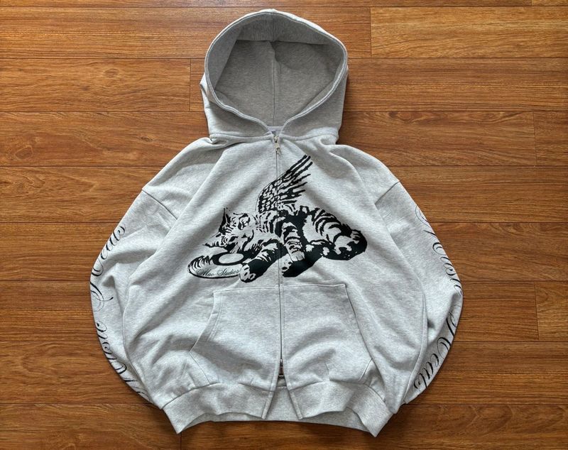 Felpa con cappuccio e zip con stampa anime Y2K – Pullover streetwear oversize con grafica | Felpa unisex con estetica dark (S-XL)_voghion.com