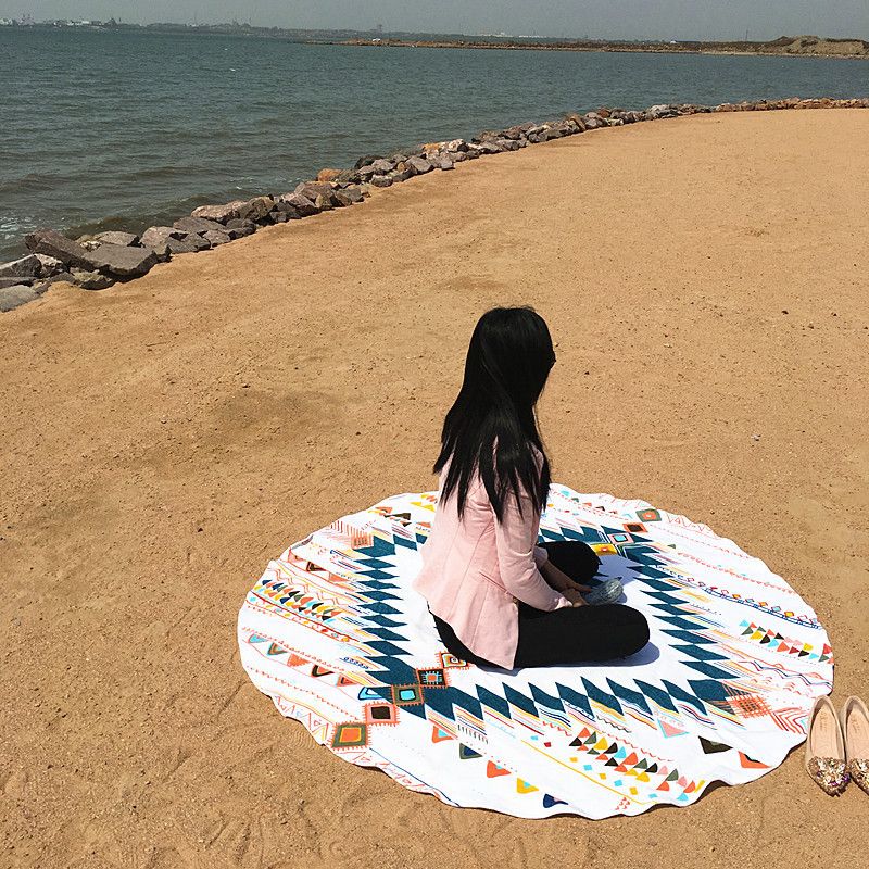Cotton Terry Cloth Beach Hawaii Bath Style Active Printing Yoga Mat Round Bath Towel_voghion.com