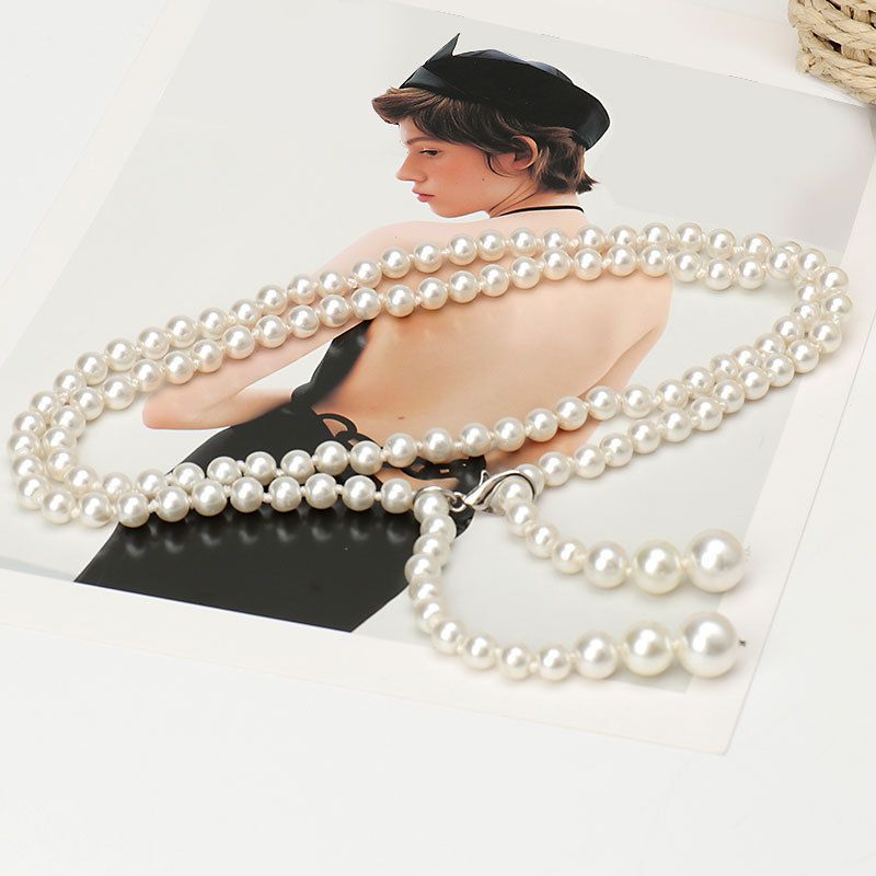 Neuer modischer, vielseitiger, mehrschichtiger Damengürtel, leichter, luxuriöser französischer Langgürtel, Damenperle mit Kleid-Taillenkette_voghion.com