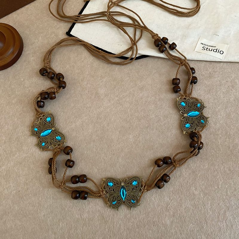 Chaîne de taille en perles de bois et résine acrylique tissée à la main, style ethnique, accessoire de mode pour femmes_voghion.com