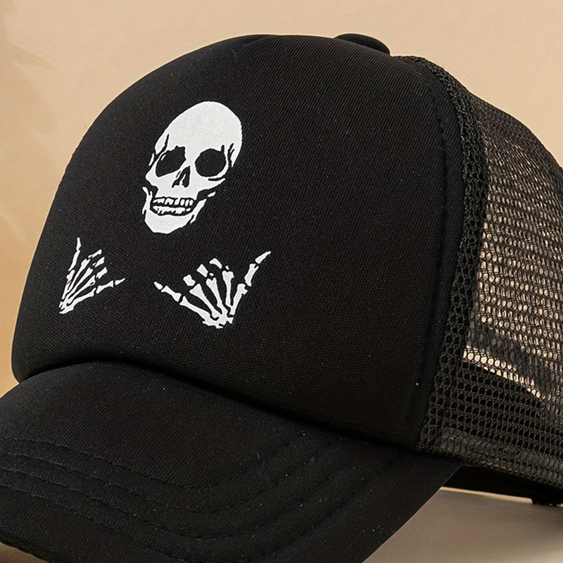 A neutral embroidered skull baseball cap visor for children_voghion.com