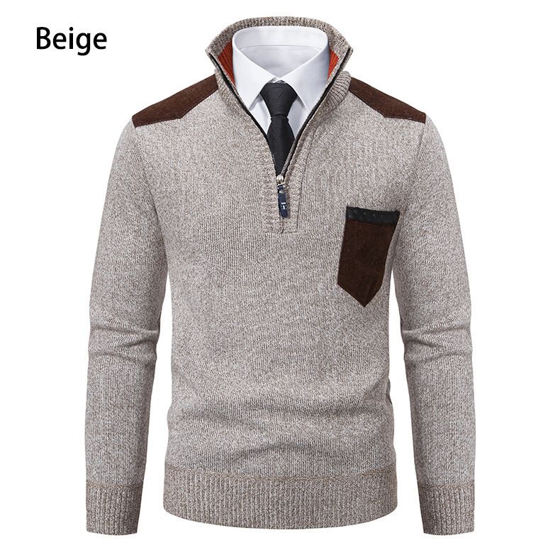 Men's Clothing autumn and winter men's stand up collar thickened sweater knitted pullover large size half zip knitted tops men_voghion.com