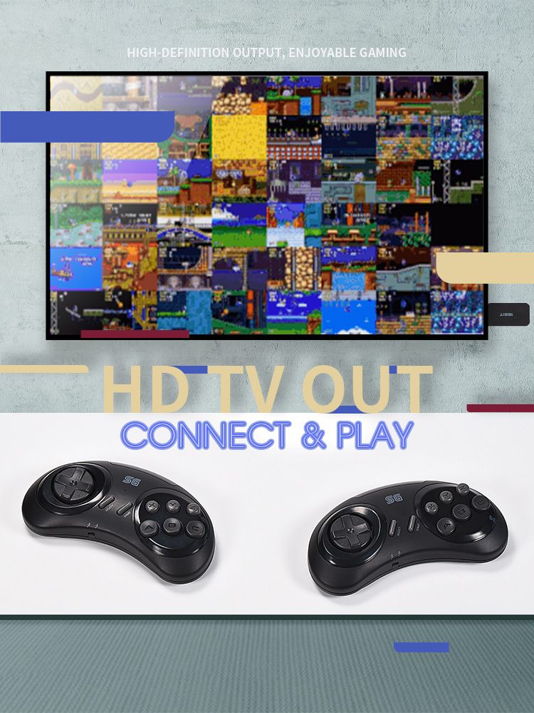 16bitová klasická MD Sega domácí HDMI HD TV konzole, bezdrátová dvojitá herní konzole_voghion.com