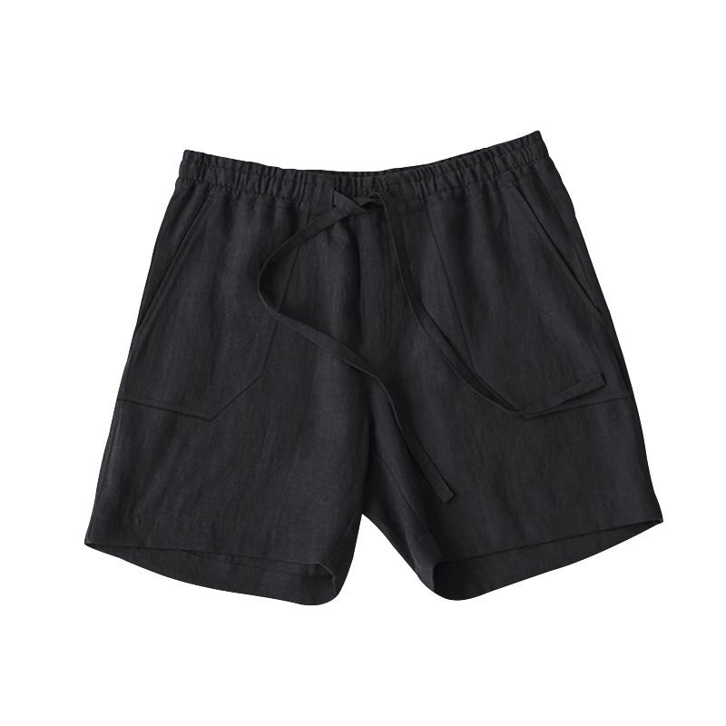 Pantaloncini estivi da uomo in cotone e lino con coulisse elastica in vita, pantaloni casual da spiaggia traspiranti a cinque punte, tinta unita, prodotti premium_voghion.com