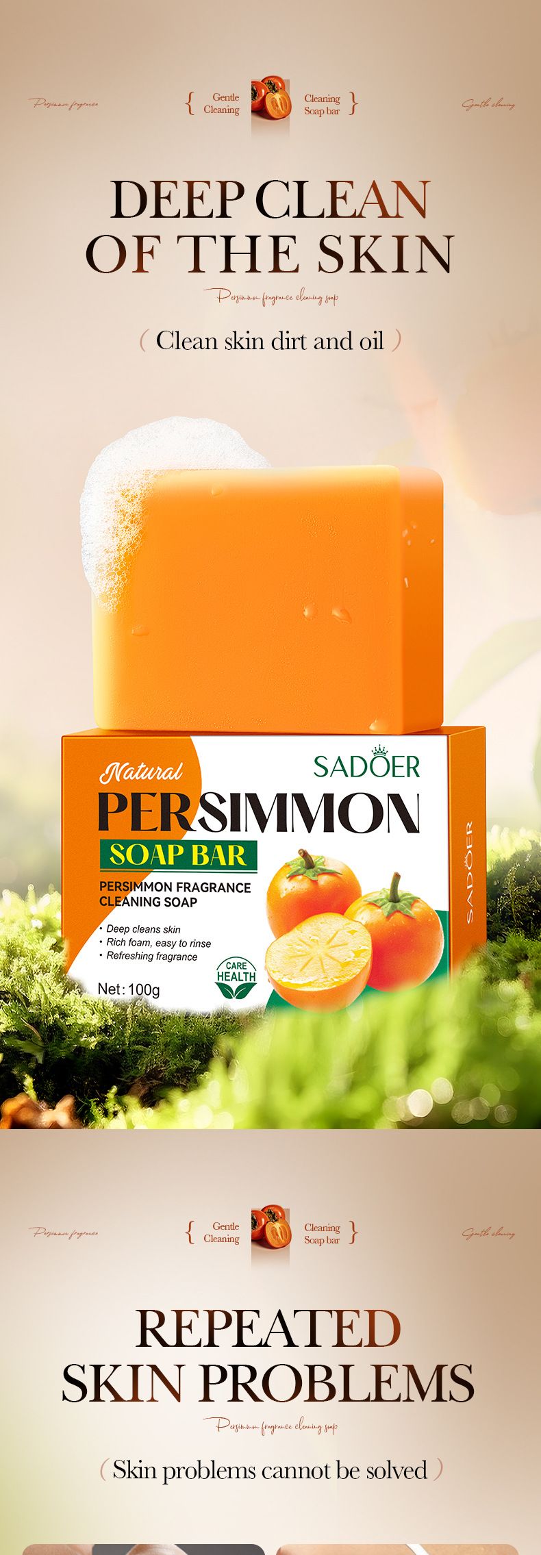 Soap SADOER Persimmon Fragrance Cleansing Soap Deep Cleansing Body Handmade Soap_voghion.com