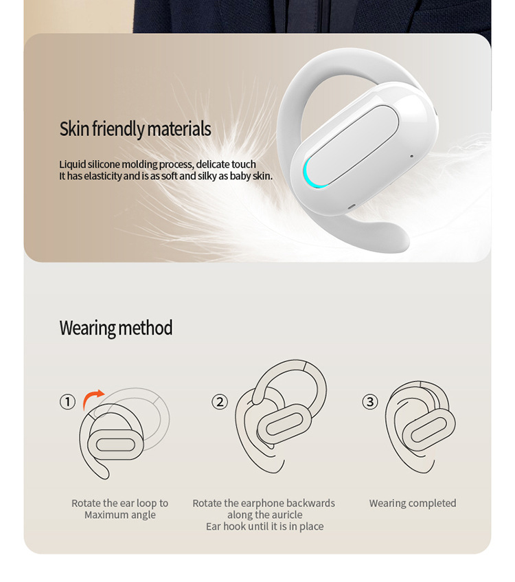 Nieuwe MF9 Bluetooth-headset past niet in het oor, Hang aan het oor, Extern geluid, OWS-headset, Verstelbare hoek, Zakelijke sportheadset_voghion.com