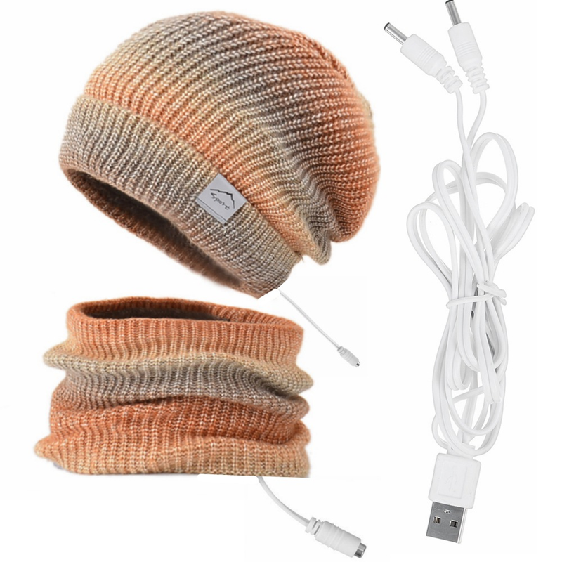 Bekleidungszubehör USB-Elektroheizung Warme Heizmütze Schal Outdoor Strickmütze Schal Zweiteiliges Set Universal Winter Warmer Schal_voghion.com