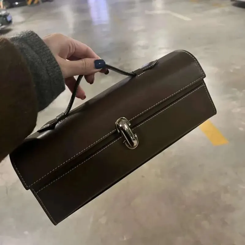 Brand Genuine Leather Tote New Women's Simple Handbag Small Square Baguette Bags High Quality Savette Symmetry Slim Bag_voghion.com