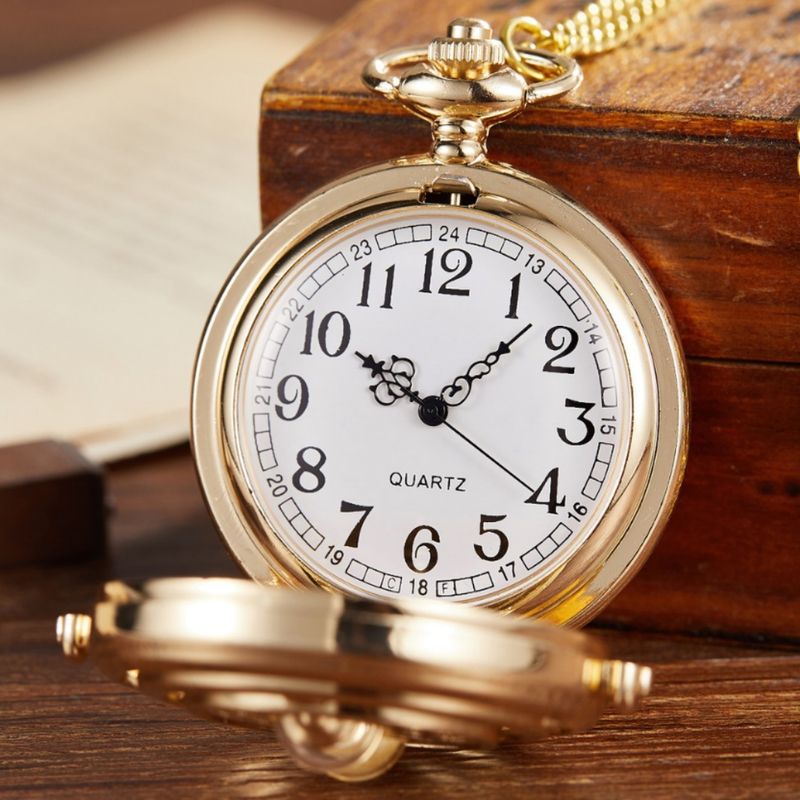 Goldfarbene große Skelett-Trichter-Chronograph-Quarz-Taschenuhr als Geschenk_voghion.com