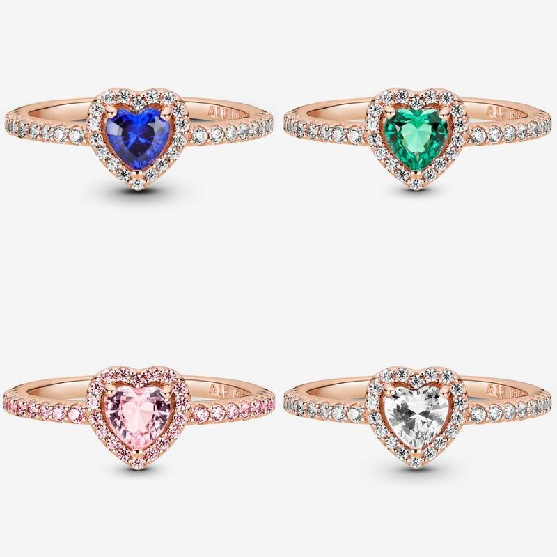 Neuer glänzender luxuriöser roter Herzring aus europäischem Roségold, Grün und Blau für Damenmode mit rosa Diamanten_voghion.com