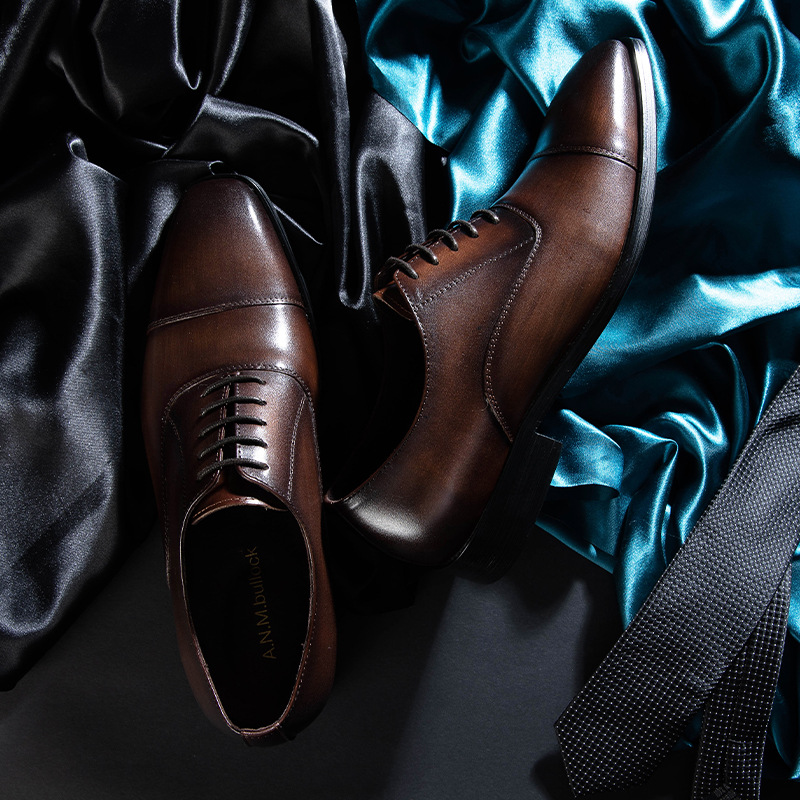 Klassischer Oxford-Schuh mit quadratischem Kopf und drei Gelenken, Oberschicht aus Rindsleder, Business-Kleidung, Arbeitssohle aus Gummi, echtes Leder_voghion.com