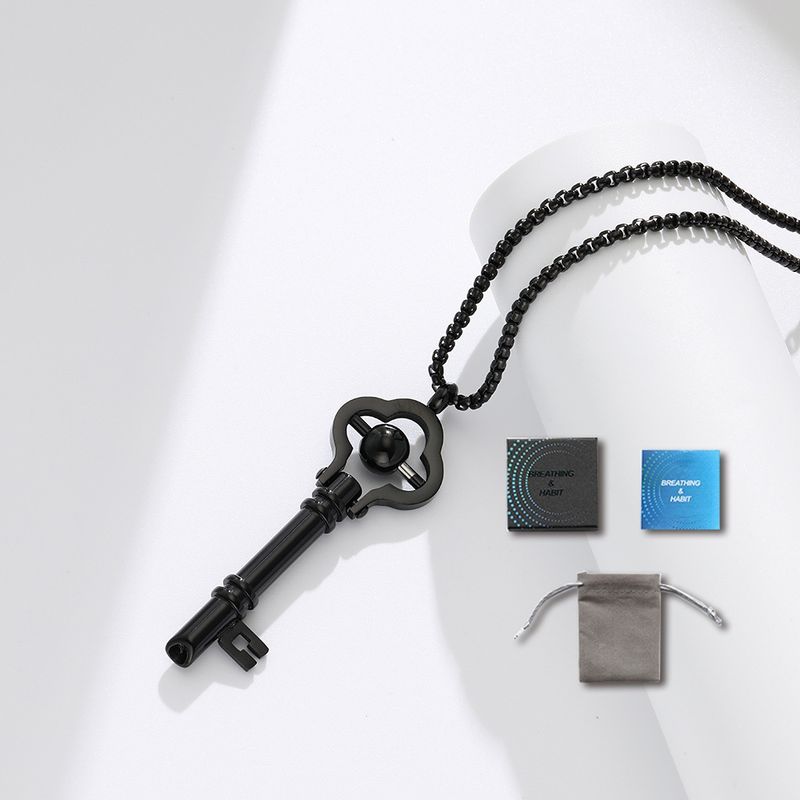 Mindfulness Key Necklace With Breathing Whistle – Anxiety Relief & Stress Reduction Jewelry Stainless Steel Pendant With Adjustable Chain_voghion.com