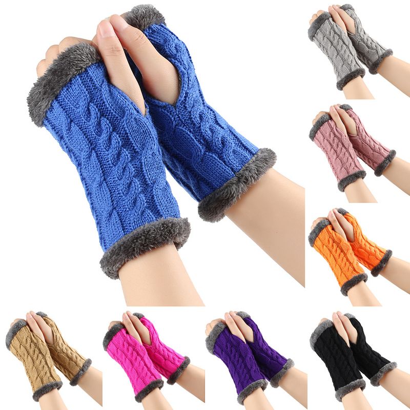 Unisex Extra dicke Wollhandschuhe, fingerlose, warme Wollhandschuhe mit Rautenmuster und Fleecehandschuhe_voghion.com