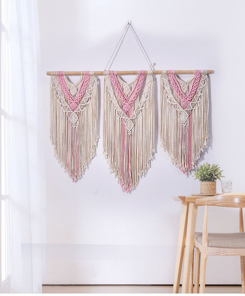 Tenda divisoria per porta a tre sezioni, staccabile, in stile bohémien, semplice e decorativa, intrecciata a mano_voghion.com