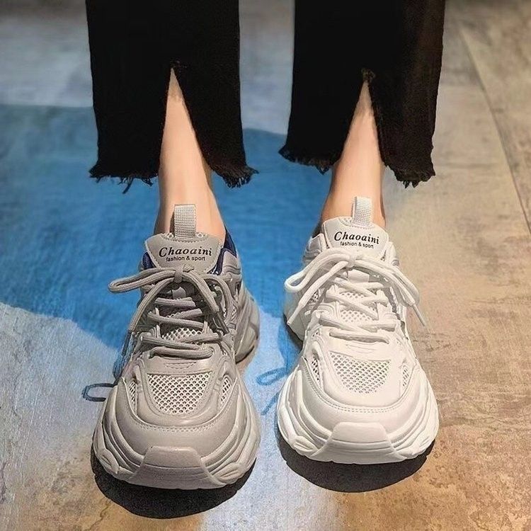 Women's 2024 Spring New Super Light Hollow Thin Mesh Breathable Dad Versatile Thick Sole Showcase Small Sports Shoes_voghion.com