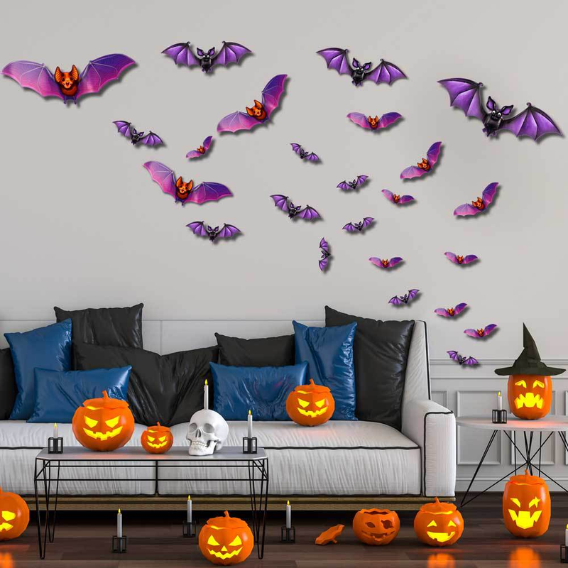 3D Helovīna PET Bat Ghost BOO sienas uzlīme Logu garāžas dekorēšanai liela sienas uzlīme_voghion.com