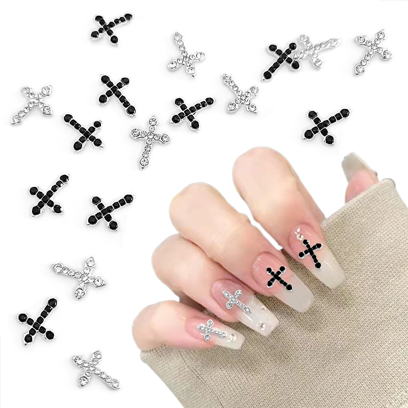 Rhinton 10 buc decorațiuni pentru unghii cu sclipici, formă de cruce, brelocuri 3D pentru unghii, cristale din aliaj, decorațiuni pentru unghii_voghion.com