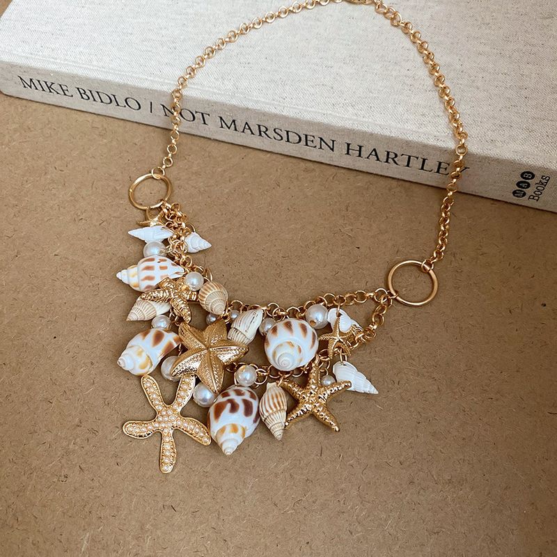 Bohemian Beach Starfish Shell Necklace Set Seaside Vacation Style Collarbone Light Luxury High-End Waist Chain For Women_voghion.com