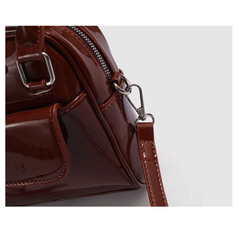 Elegante mini zaino con fiocco in pelle verniciata color cioccolato, borsa a tracolla alla moda e versatile_voghion.com